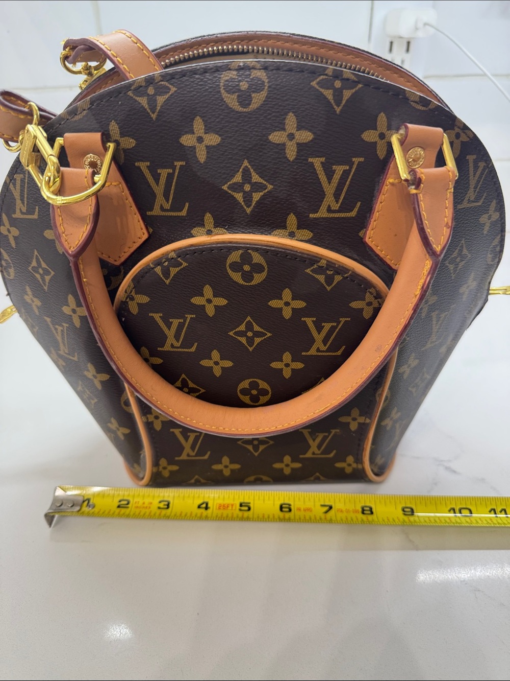 Monogram Mini Top Handle Bag in Brown and Tan